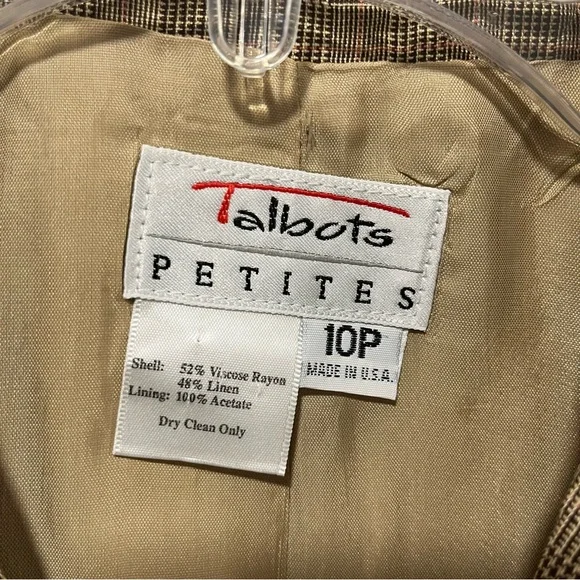 Talbots Petites Brown Houndstooth Linen/Rayon Blazer, Women's Size 10P, Neutral - Picture 3 of 11